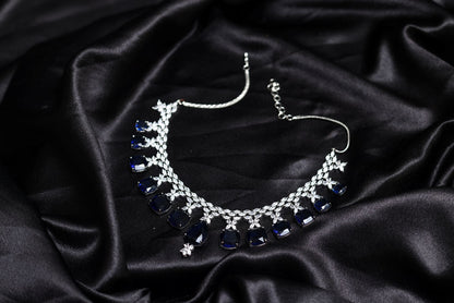 Gala Stunning Blue Sapphire Diamond Necklace Set