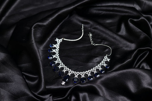 Gala Stunning Blue Sapphire Diamond Necklace Set