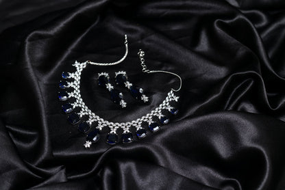 Gala Stunning Blue Sapphire Diamond Necklace Set
