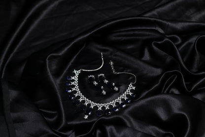 Gala Stunning Blue Sapphire Diamond Necklace Set