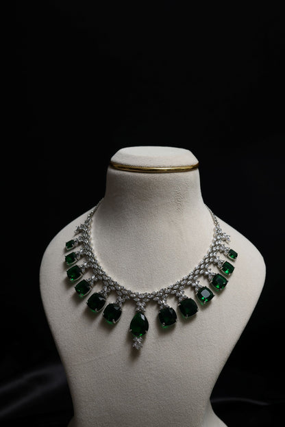 Gala Stunning Pear Cut Emerald & Diamond Necklace Set