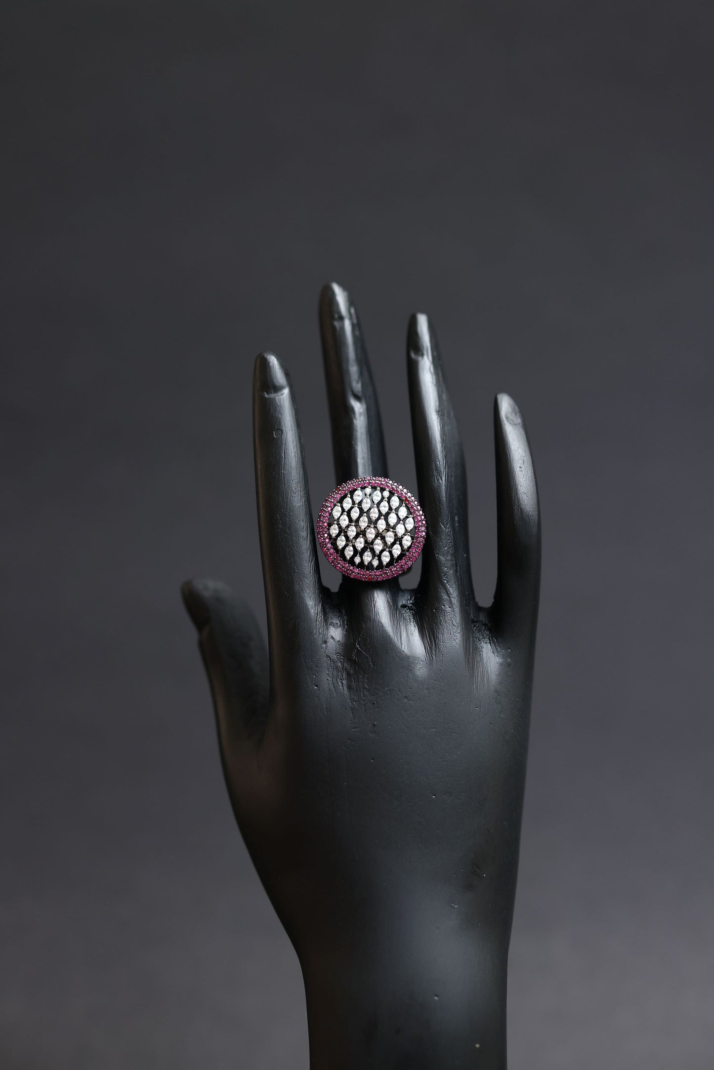 magenta glow diamond dome statement ring