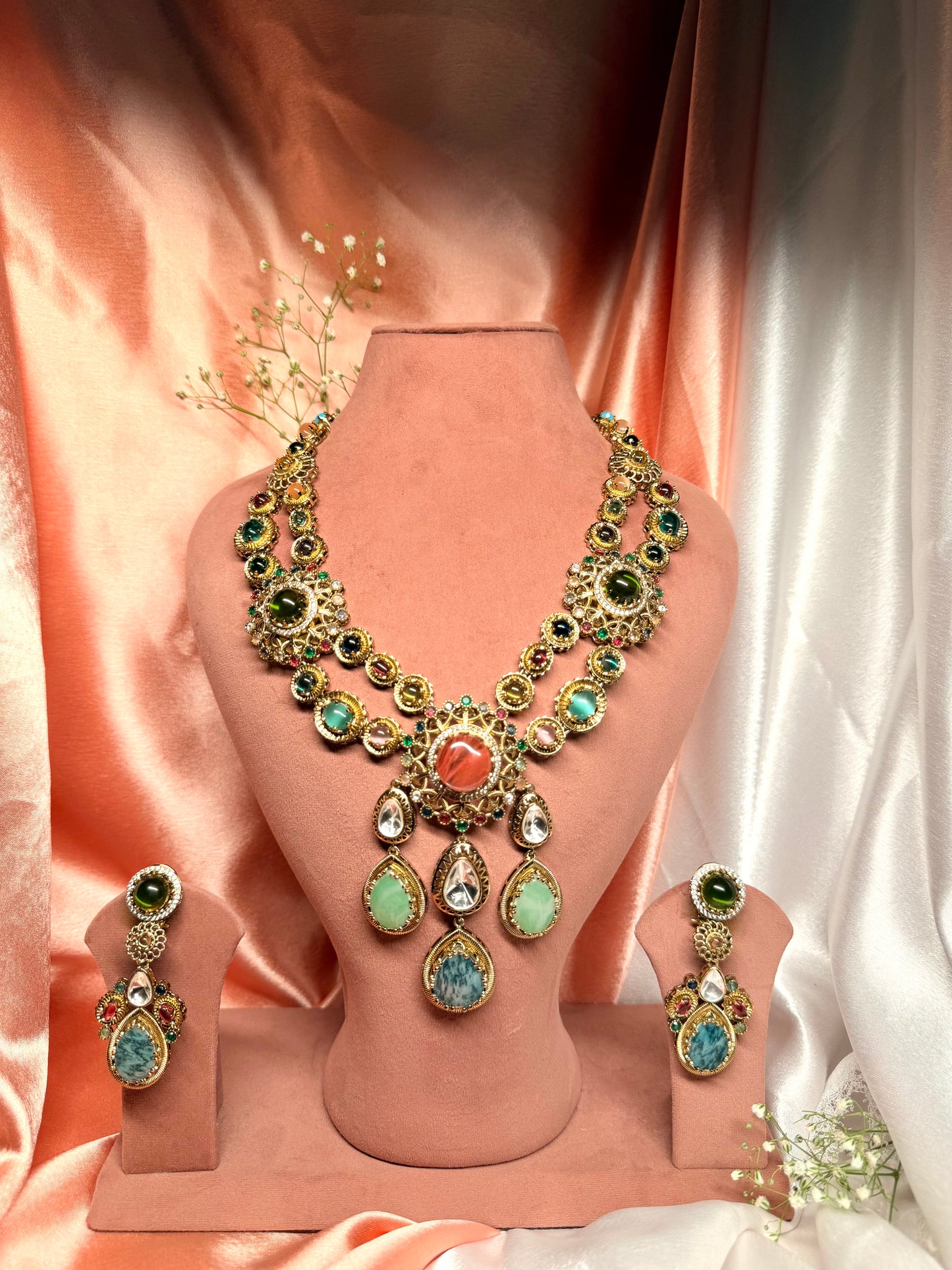 ratna sabhyasachi multi-stone statement necklace set