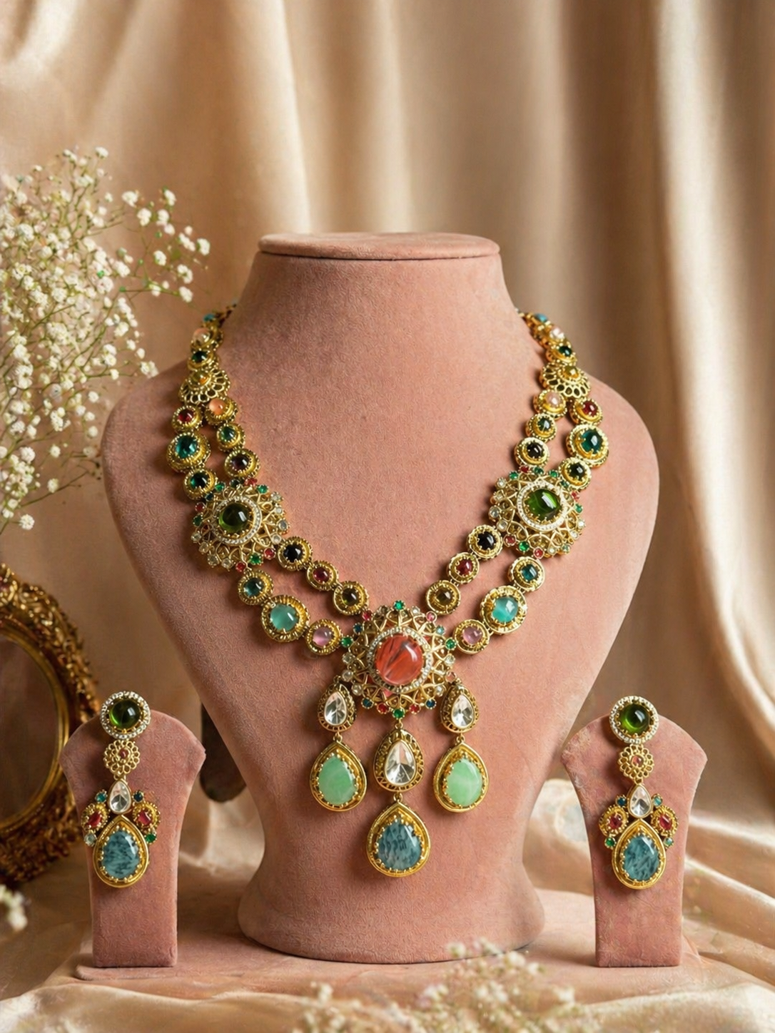 ratna sabhyasachi multi-stone statement necklace set