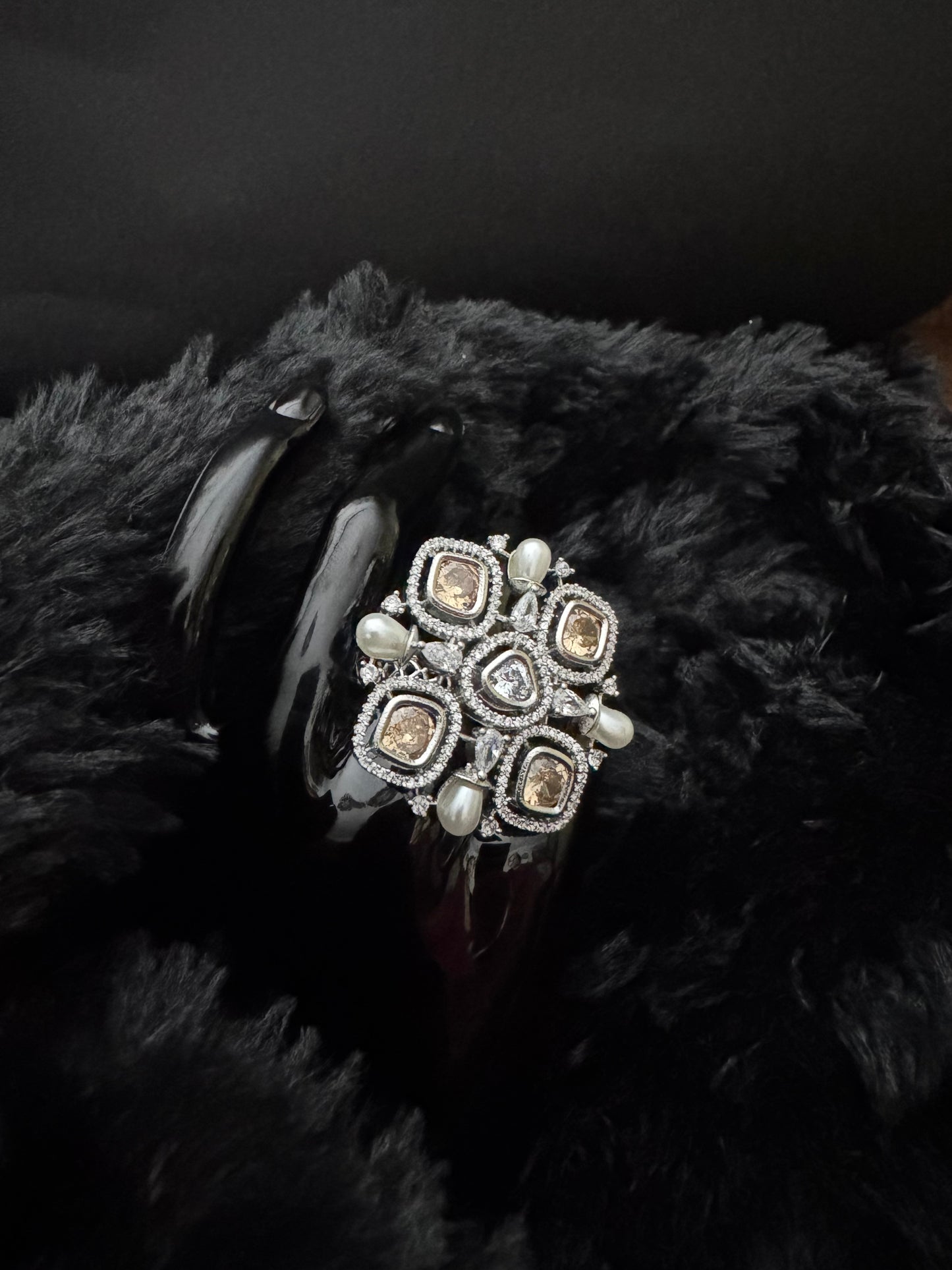 royal champagne pearl cluster ring