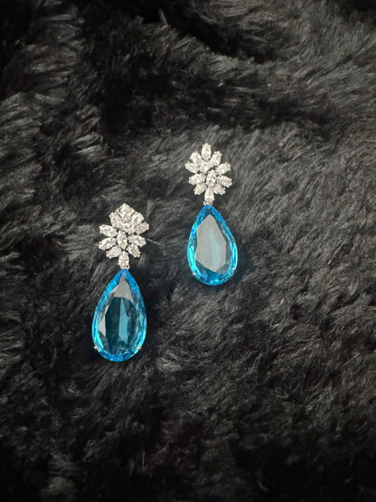 Azure Bloom Crystal Drop Earrings
