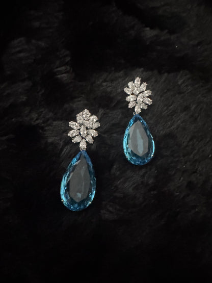 Azure Bloom Crystal Drop Earrings