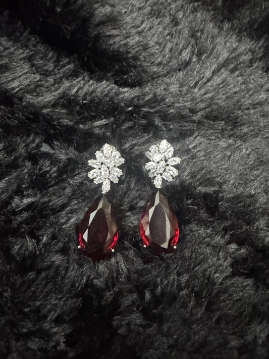 Scarlet Bloom Crystal Drop Earrings
