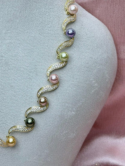 Elegant Pearl Wave Statement Necklace Set.
