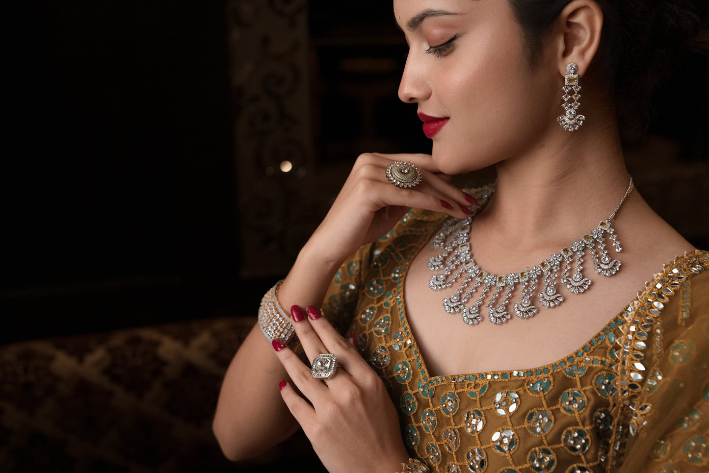 premium yellow sapphire & diamond necklace set