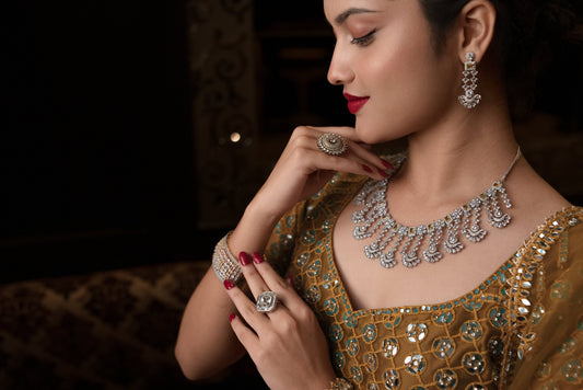 Premium Yellow Sapphire & Diamond Necklace Set