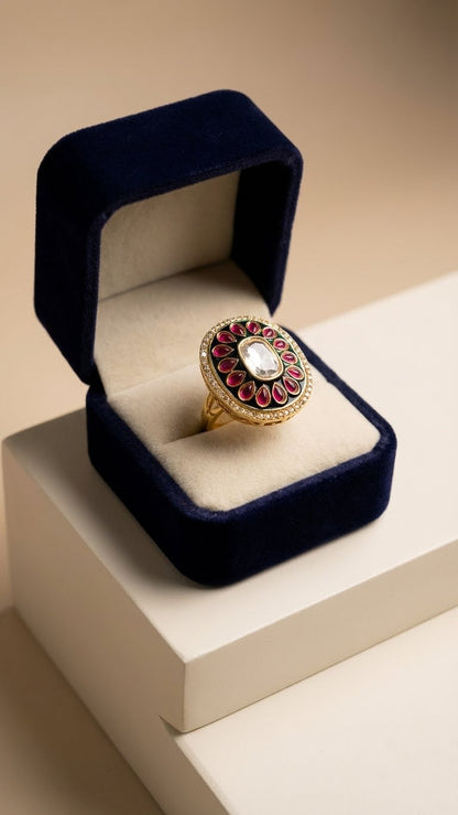 Ruby Halo Kundan Statement Ring