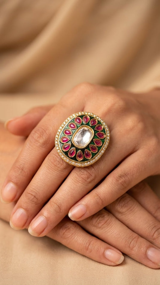 Ruby Halo Kundan Statement Ring