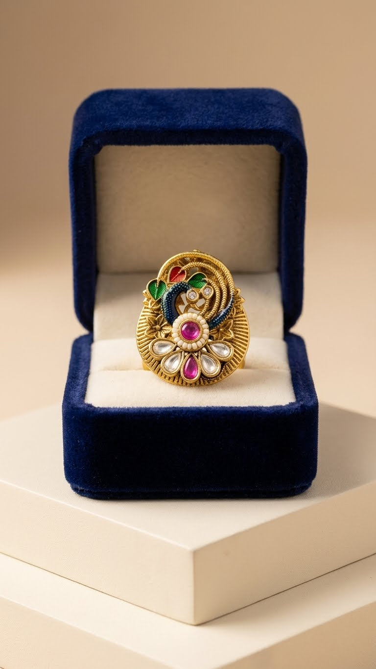 peacock garden navratna statement ring