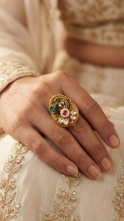 Peacock Garden Navratna Statement Ring