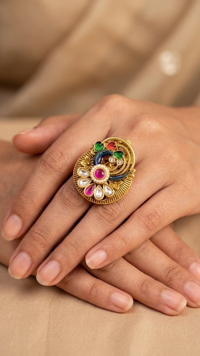 peacock garden navratna statement ring