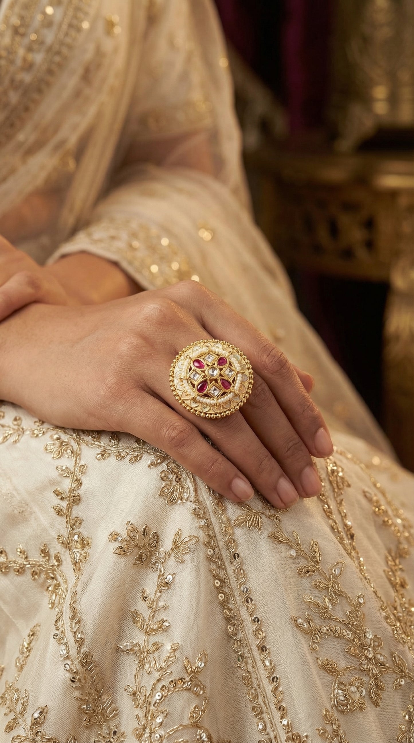 royal kundan bloom bridal statement ring