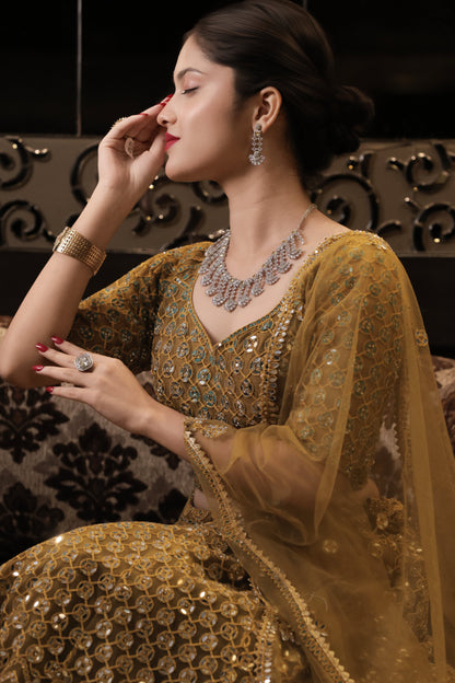 Premium Yellow Sapphire & Diamond Necklace Set