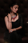 Sparkling Ruby Statement Tear Drop with Diamond Cluster Necklace Set