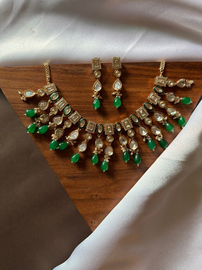 Emerald Kundan Statement Necklace Set with Earrings
