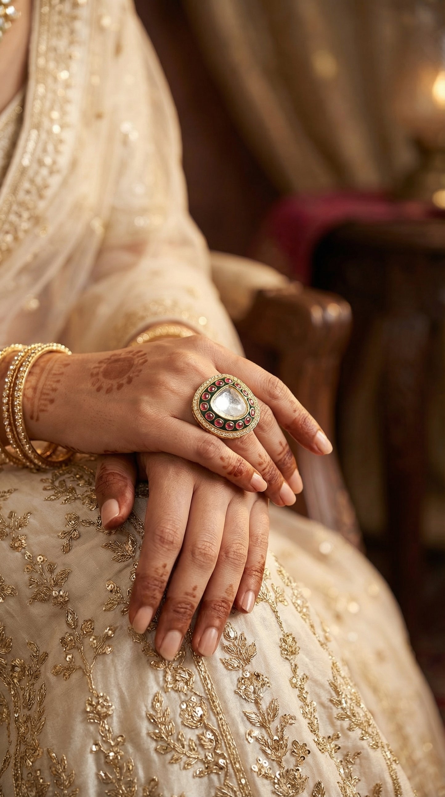 ruby halo kundan heritage statement ring