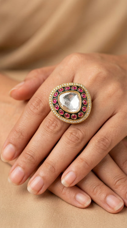 Ruby Halo Kundan Heritage Statement Ring