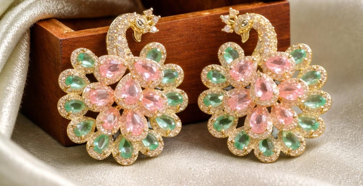peacock motif stud earrings
