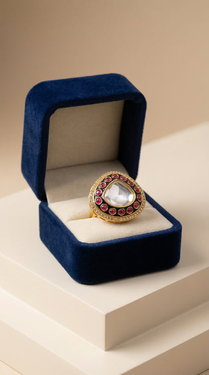 Ruby Halo Kundan Heritage Statement Ring