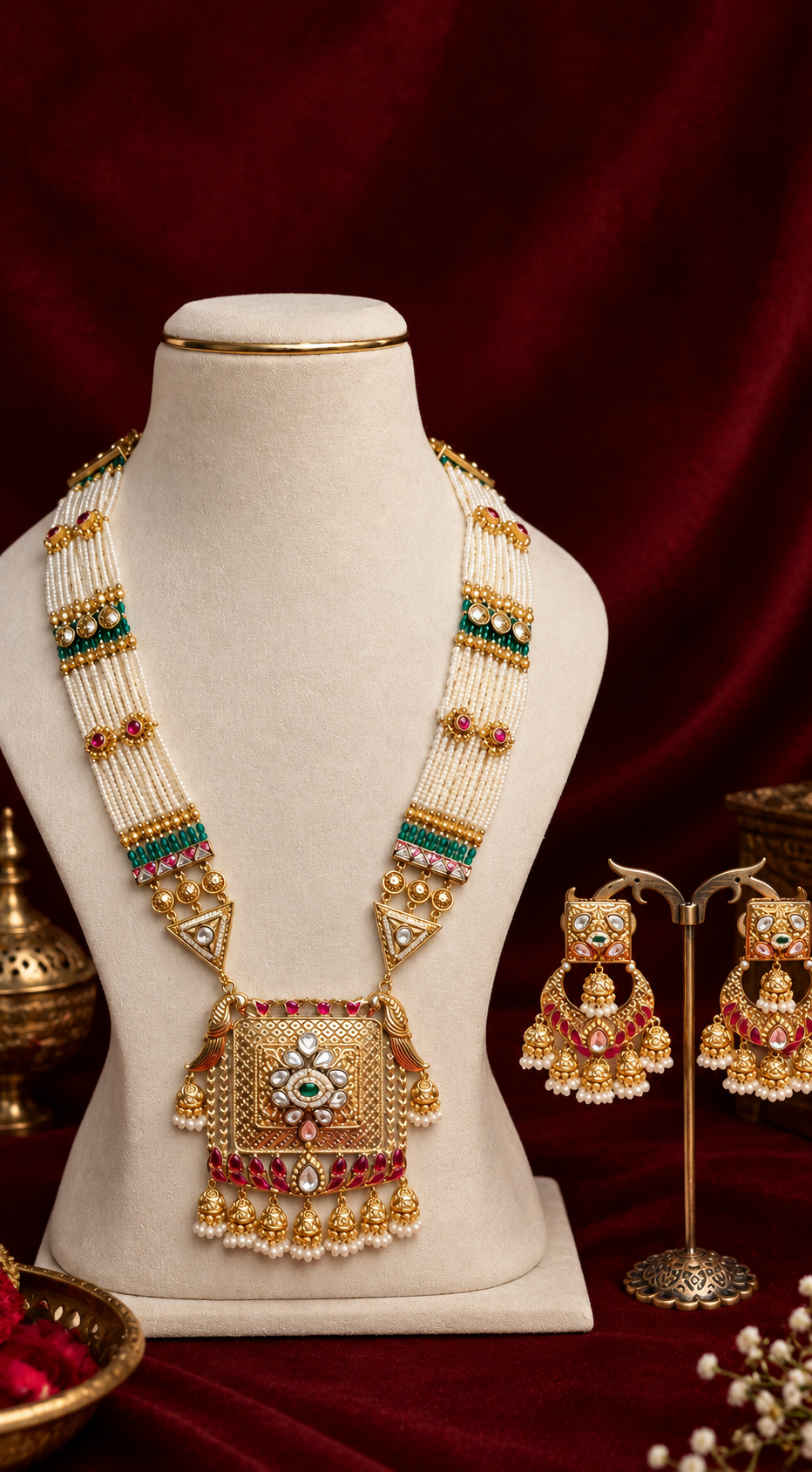 royal kundan multistrand pearl necklace set