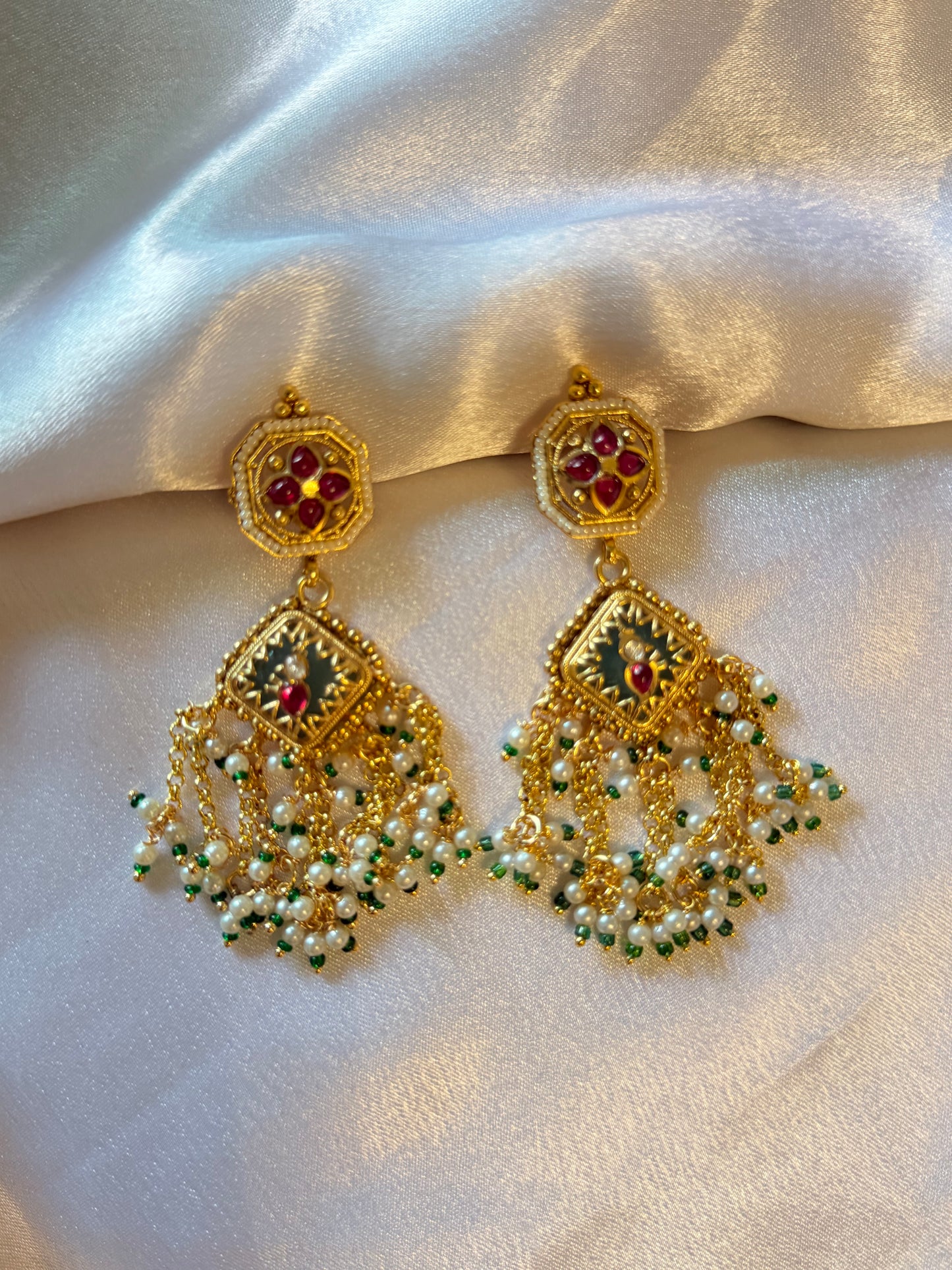 royal kundan meenakari pearl tassel choker necklace set with statement earrings
