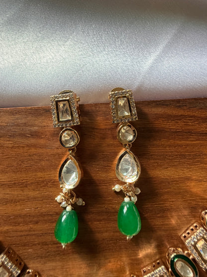 Emerald Kundan Statement Necklace Set with Earrings