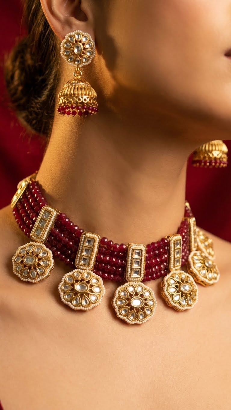 crimson royale kundan choker set