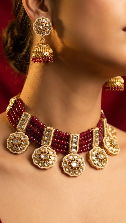 CRIMSON ROYALE KUNDAN CHOKER SET