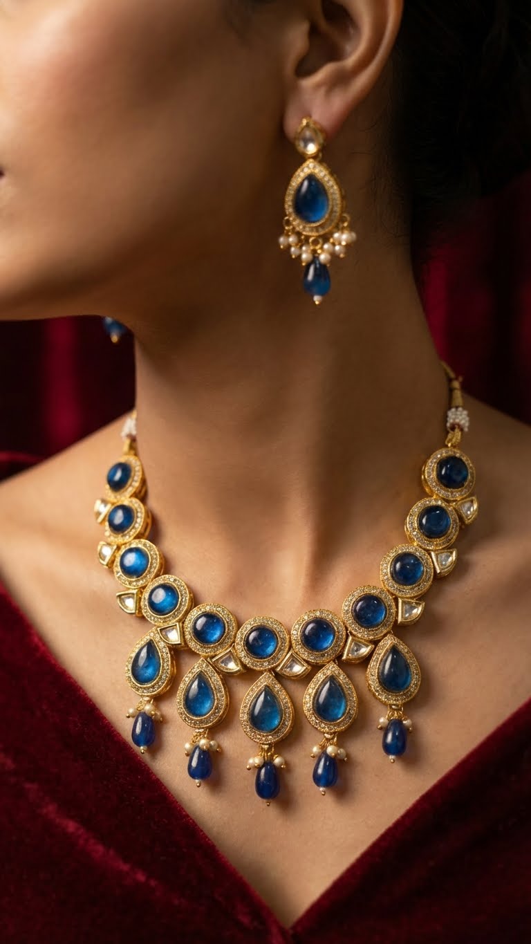 sapphire noor kundan necklace set