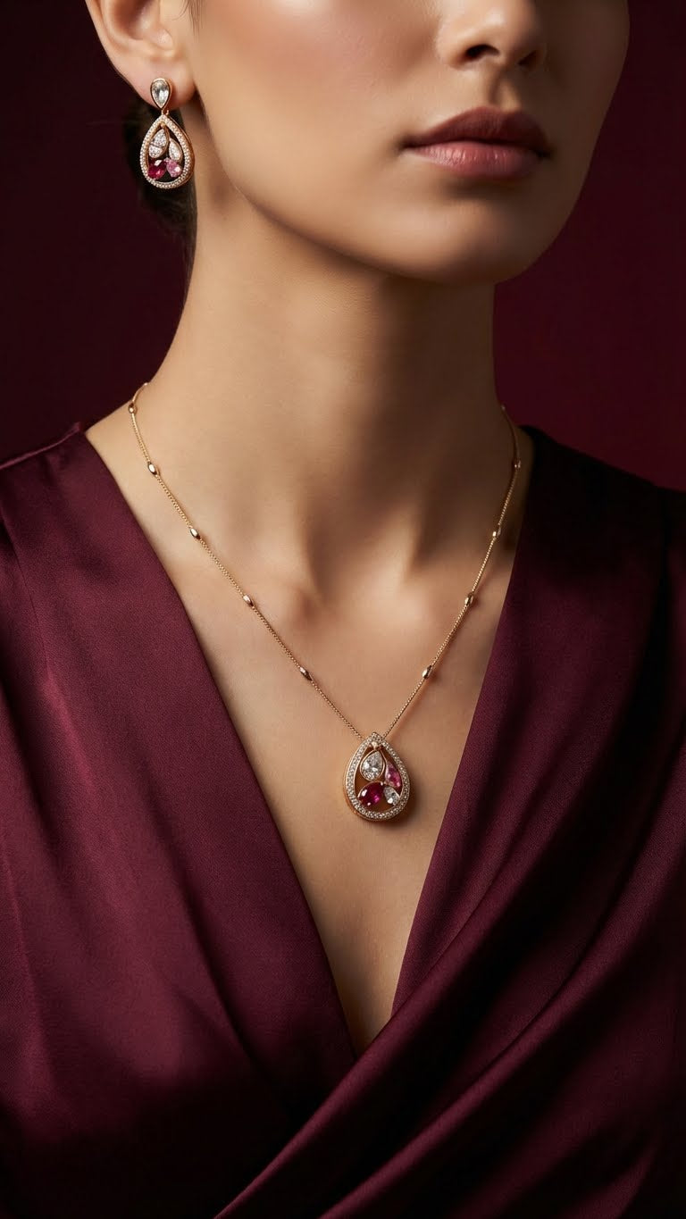 minimal teardrop pendant necklace set