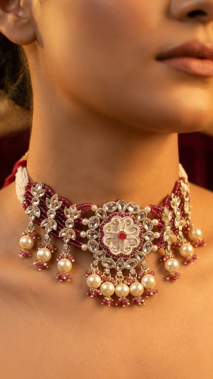 ROSÉ PEARL KUNDAN CHOKER SET