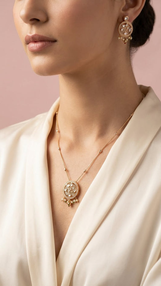 ELEGANT FLORAL ROUND PENDANT NECKLACE SET