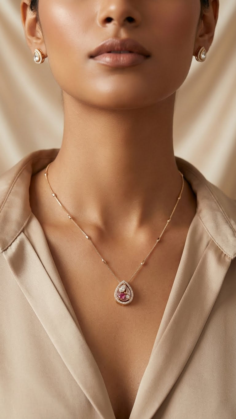 minimal teardrop pendant necklace set