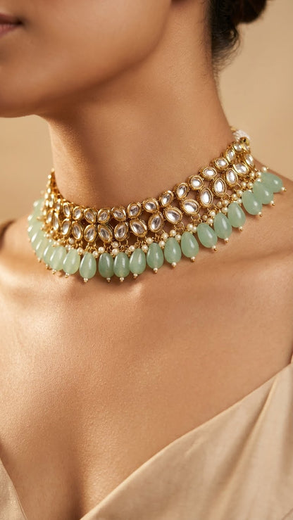 MINT PEARL KUNDAN CHOKER SET