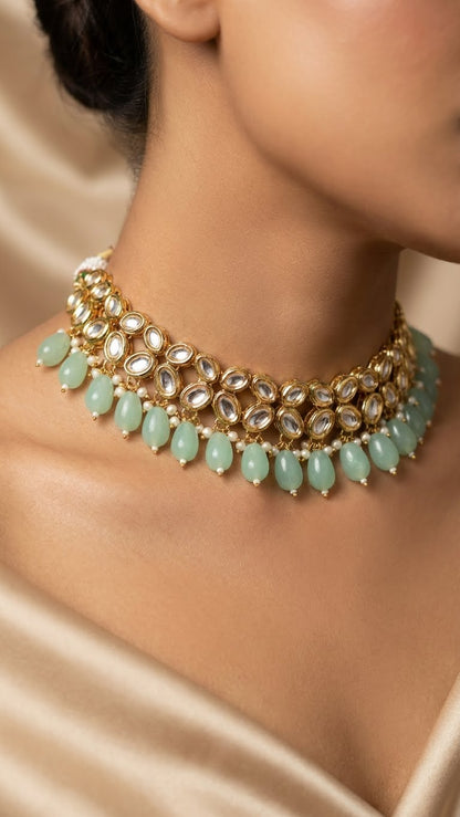 MINT PEARL KUNDAN CHOKER SET