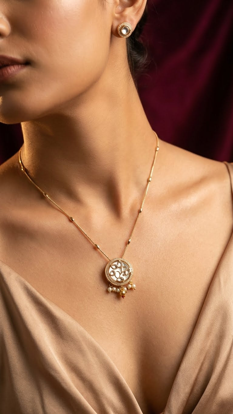 elegant floral round pendant necklace set