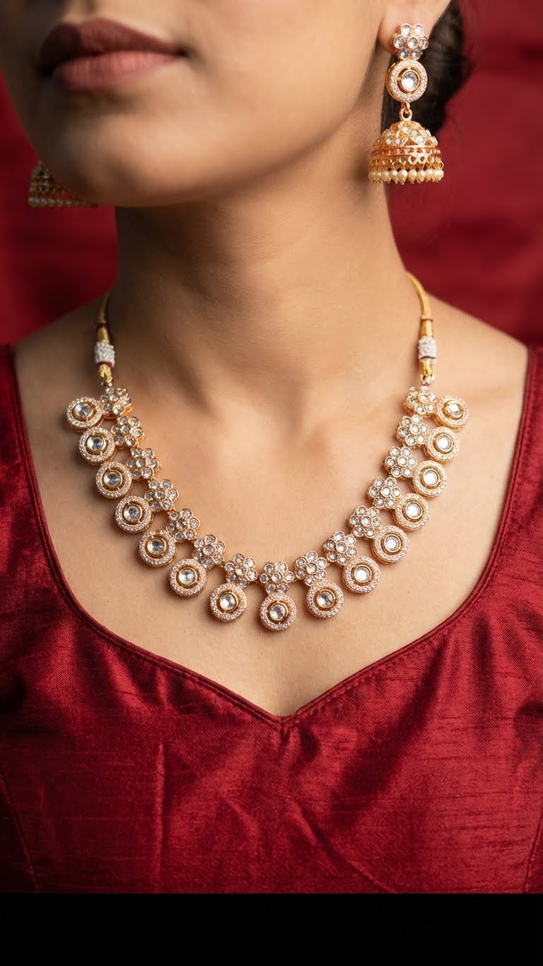 chandrakala diamond-look kundan necklace set