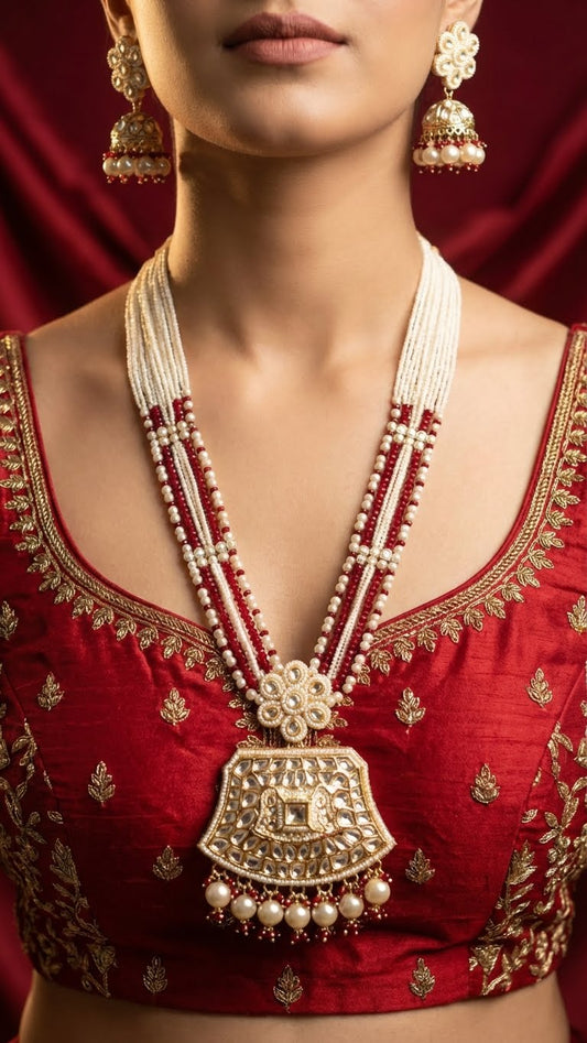 RAANI PEARL KUNDAN LONG NECKLACE SET