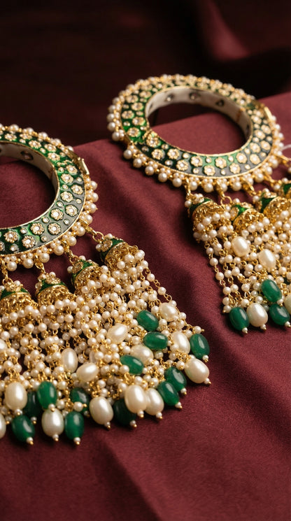 Rajwada Emerald Pearl Chandbali Earrings