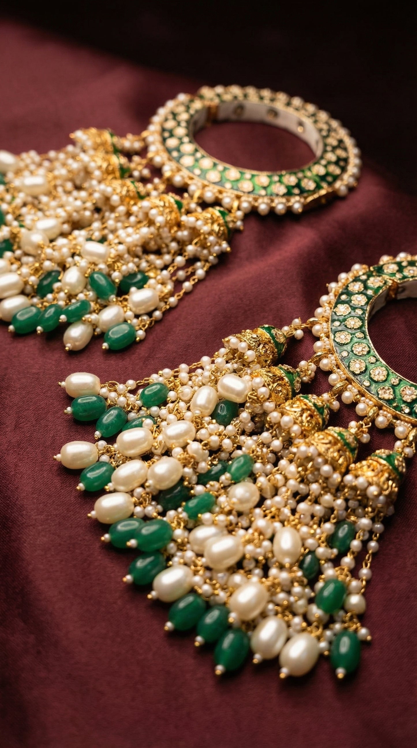 rajwada emerald pearl chandbali earrings