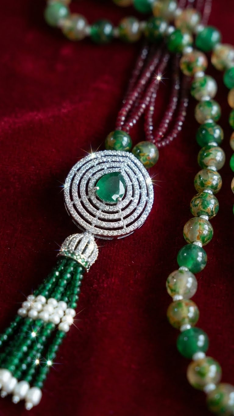 emerald royale beaded necklace set