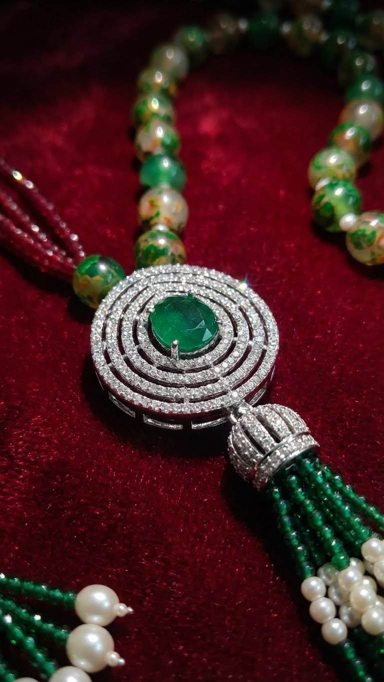 emerald royale beaded necklace set