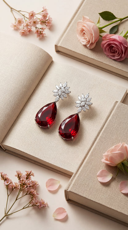 Scarlet Bloom Crystal Drop Earrings