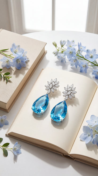 Azure Bloom Crystal Drop Earrings