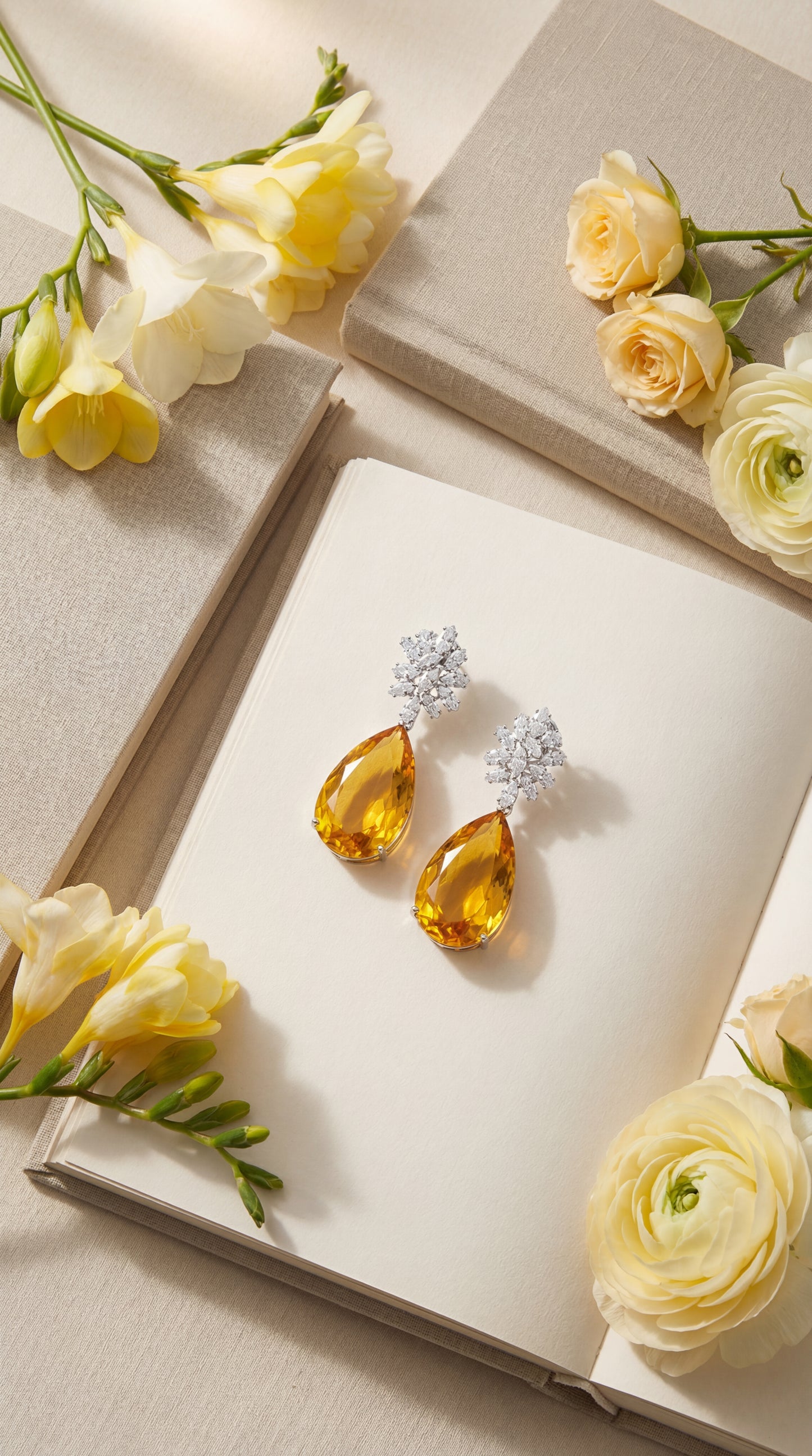 golden bloom crystal drop earrings